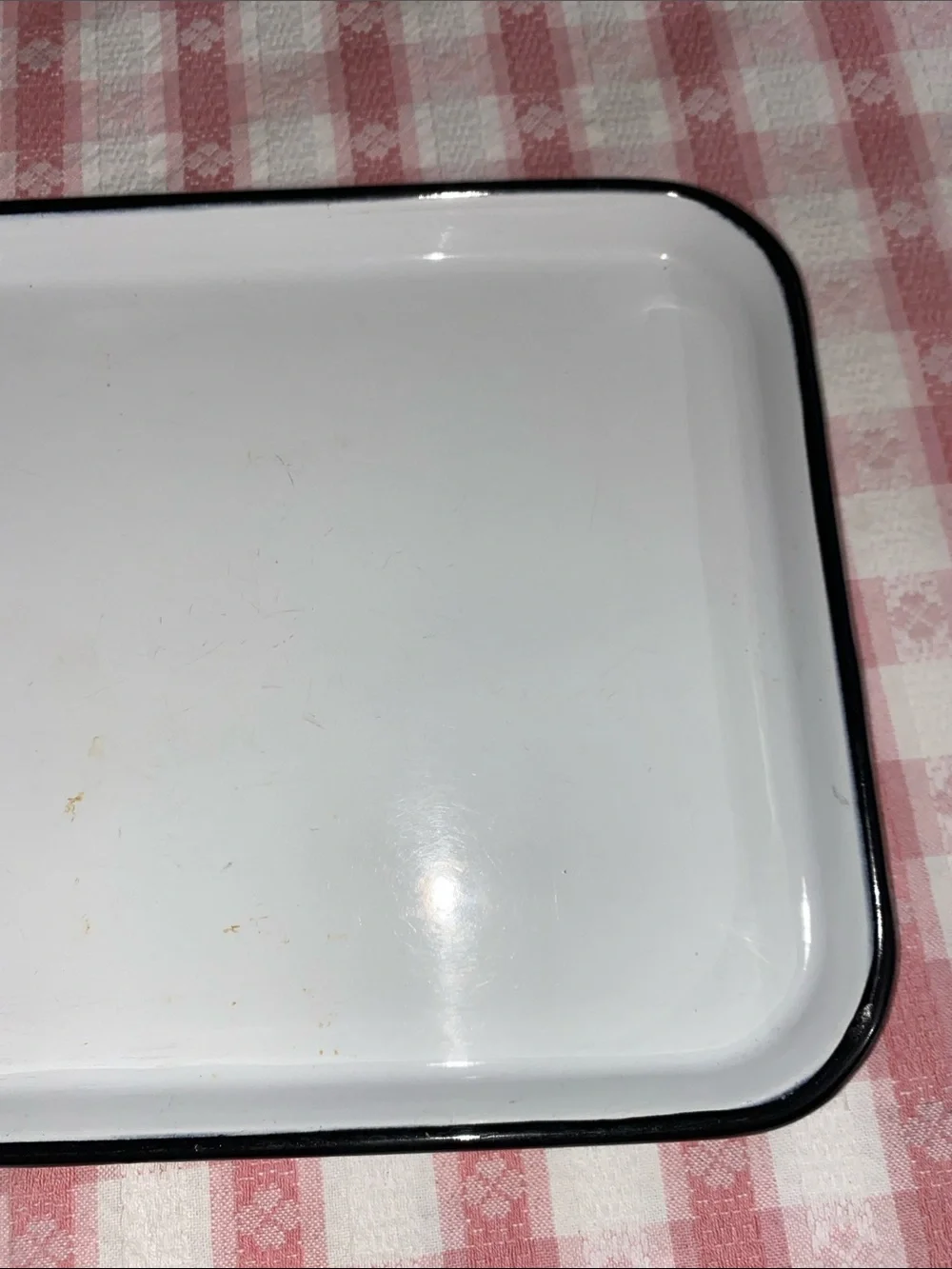Vintage White and Black Enamelware Metal Tray